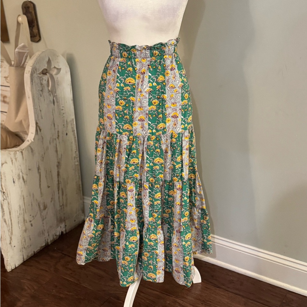 RHODE Green and Yellow Floral Maxi Skirt Fall transition, SO FLATTERING!!